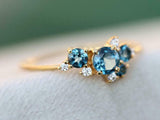 2ct Round Cut London Blue Topaz Cluster Engagement Ring 14k Yellow Gold Finish