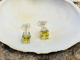 1.5ct Stud Earrings Emerald Cut Green Peridot Solitaire 14k White Gold Finish