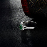 3Ct Oval Cut Emerald Diamond Halo Split Band Engagement Ring 14K White Gold Over