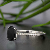 1.2ct Oval Black Diamond Engagement Ring 14k White Gold Finish Accents Solitaire