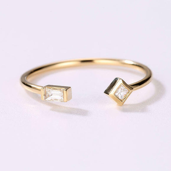 Open Cuff Stackable Engagement Ring 0.7ct Princess Diamond 14k Yellow Gold Over