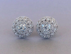 Art Deco Milgrain Stud Earrings 1ct Round Cut VVS1 Diamond 14k White Gold Finish