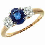 3.2ct Cushion Cut Blue Sapphire Engagement Ring Trilogy 14k Yellow Gold Finish