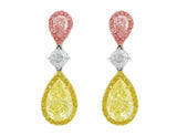 5Ct Pear Cut Yellow Pink Sapphire Cocktail Drop Earrings 14K 3 Tone Gold Finish