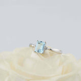 2ct Emerald Cut Blue Aquamarine Engagement Ring Solitaire 14k White Gold Finish