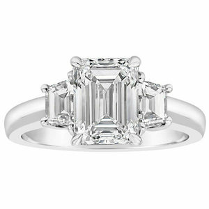 2.3ct Emerald Cut Diamond Engagement Ring Classic Trilogy 14k White Gold Finish