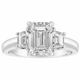 2.3ct Emerald Cut Diamond Engagement Ring Classic Trilogy 14k White Gold Finish