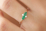 1ct Pear Green Emerald Two Stone Minimalist Engagement Ring 14k Yellow Gold Over