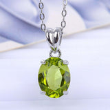 2.3ct Green Peridot Pendant with Chain Oval Cut Solitaire 14k White Gold Finish