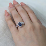 2ct Oval Cut Blue Sapphire Bezel Bridal Set Engagement Ring 14k WhiteGold Finish