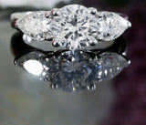 2.5ct Round Cut Diamond Pear Side Trilogy Engagement Ring 14k White Gold Finish