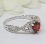 3Ct Heart Cut Red Garnet Diamond Split Shank Engagement Ring 14K White Gold Over