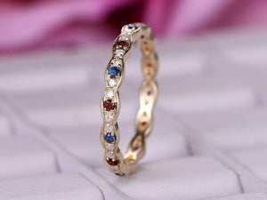 1ct Round Cut Blue Sapphire Garnet Eternity Wedding Band 14k Yellow Gold Finish