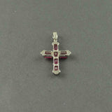 1.5ct Pink Ruby Pendant Emerald Cut Christ Cross 14k White Gold Finish NO CHAIN