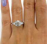 4Ct Cushion Cut Diamond Trilogy Engagement Ring 14K White Gold Over Pear Accents