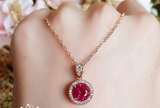 2ct Round Cut Pink Ruby Halo Solitaire Pendant with Chain 14k Rose Gold Finish