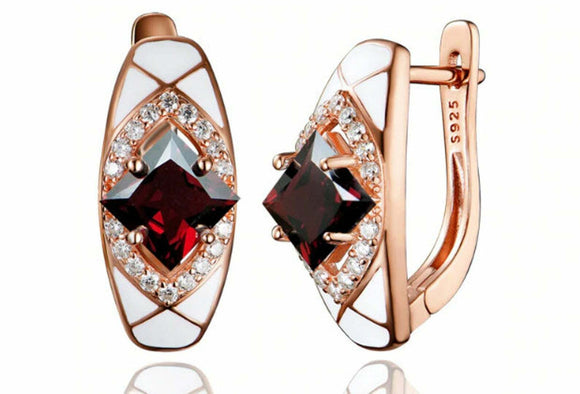 2.3ct Drop Earrings Princess Cut Red Garnet Geometric 14k Rose Gold Finish