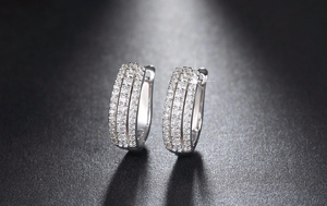 2ct Round Cut Diamond 3 Rows Vintage Women Hoop Earrings 14k White Gold Finish