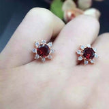 2ct Stud Earrings Oval Cut Red Garnet Diamond Floral 14k White Gold Finish