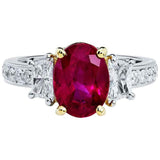 2.5ct Oval Cut Pink Ruby Engagement Ring Trilogy Vintage 14k White Gold Finish