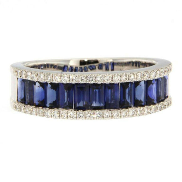 2ct Baguette Cut Blue Sapphire Channel Set Full Eternity Band 14k WhiteGold Over