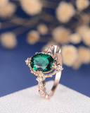 1.8ct Oval Cut Green Emerald Engagement Ring Unique Art Deco 14k RoseGold Finish