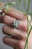 0.5ct Round Cut Diamond Engagement Ring Flower Statement 14k White Gold Finish