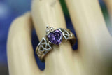 1ct Heart Cut Purple Amethyst Engagement Ring Celtic Trinity 14k White Gold Over