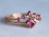 1.7ct Engagement Ring Asscher Cut Pink Sapphire Bridal Set 14k Rose Gold Finish