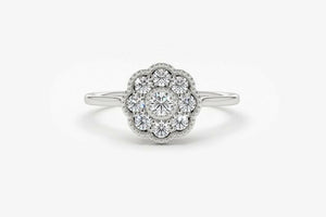 1.5ct Engagement Ring Round Cut Diamond Floral Minimalist 14k White Gold Finish