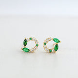 1ct Marquise Simulated Emerald Open Circle Stud Earrings 14k White Gold Plated