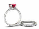 2ct Princess Cut Pink Ruby Bridal Set Band Engagement Ring 18k White Gold Finish