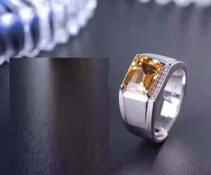 3ct Emerald Cut Yellow Citrine Solitaire Engagement Men Ring 14k White Gold Over