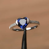 1.3ct Heart Cut Blue Sapphire Solitaire Engagement Ring 14k White Gold Finish