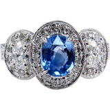 4Ct Oval Cut Blue Tanzanite Diamond Halo Vintage Ring 14K White Gold Finish