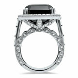 7Ct Emerald Black Diamond Vintage Cocktail Engagement Ring 14K White Gold Finish