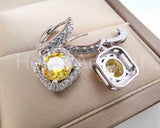 2ct Round Cut Simulated Yellow Sapphire Halo Dangle Earring 14k WhiteGold Plated