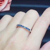 0.6ct Round Cut Blue Sapphire Wedding Band Half Eternity 14k White Gold Finish