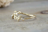 0.3ct Round Cut Diamond Engagement Ring 14k Yellow Gold Finish Floral Petal Leaf