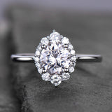 Flower Solitaire Engagement Ring 1ct Round Cut Diamond 14k White Gold Finish