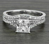 2.5Ct Princess Cut Diamond Bridal Set Engagement Ring Band 14K White Gold Finish