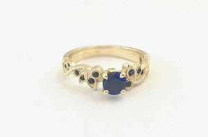 1ct Round Cut Blue Sapphire Floral Petal Solitaire Ring 14k Yellow Gold Finish