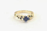 1ct Round Cut Blue Sapphire Floral Petal Solitaire Ring 14k Yellow Gold Finish