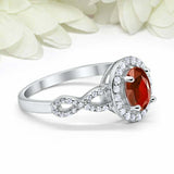 2ct Oval Cut Red Garnet Engagement Ring Twist Shank Halo 14k White Gold Finish