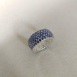 3ct Wedding Band Round Blue Sapphire Cluster Full Eternity 14k White Gold Finish