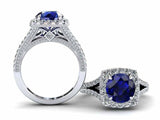 3ct Round Cut Blue Sapphire Split Shank Halo Bridal Set Ring 14k White Gold Over