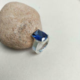 3ct Engagement Ring Cushion Cut Blue Sapphire Solitaire 14k White Gold Finish