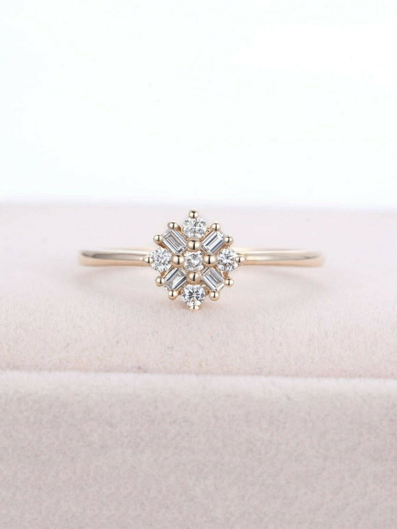 Cluster Snowflake Engagement Ring 1.5ct Round Cut Diamond 14k Rose Gold Finish