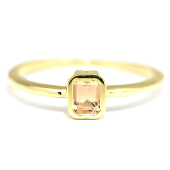 1ct Emerald Morganite Bezel Set Solitaire Engagement Ring 14k Yellow Gold Finish