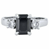 1.6ct Emerald Cut Black Diamond Engagement Ring Trilogy 14k White Gold Finish